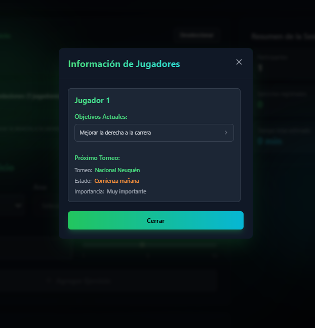 Panel inteligente con objetivos y próximos torneos